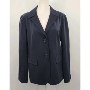 Lafayette 148 Lined Wool Blend Blazer Jacket Sz 6 Navy Blue Single Breast Preppy